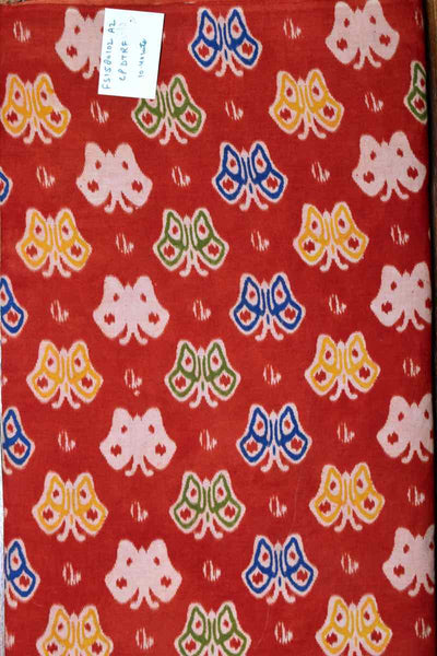 Red Screen Print Kalamkari Inspired Fabric - SSEthnics