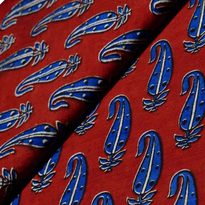 Red Screen Print Kalamkari Inspired Fabric - SSEthnics