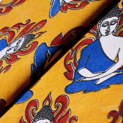 Yellow Screen Print Kalamkari Inspired Fabric - SSEthnics