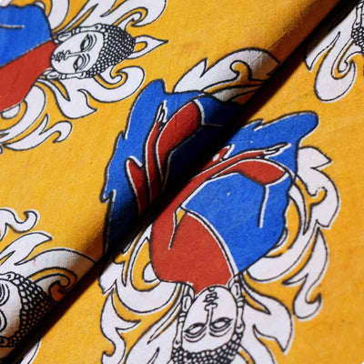 Yellow Screen Print Kalamkari Inspired Fabric - SSEthnics
