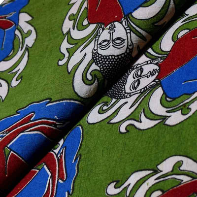 Green Screen Print Kalamkari Inspired Fabric - SSEthnics