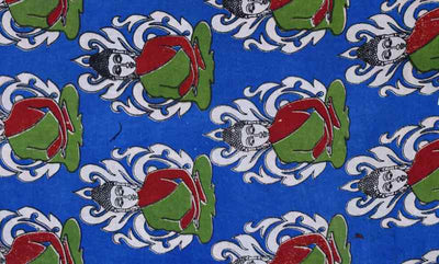 Blue Screen Print Kalamkari Inspired Fabric - SSEthnics