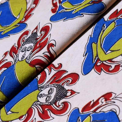 Cream Screen Print Kalamkari Inspired Fabric - SSEthnics