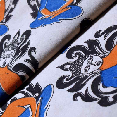 Cream Screen Print Kalamkari Inspired Fabric - SSEthnics