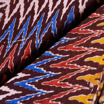 Brown Screen Print Kalamkar Inspired i Fabric - SSEthnics