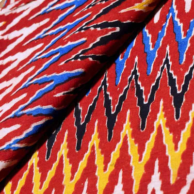 Red Screen Print Kalamkari Inspired Fabric - SSEthnics