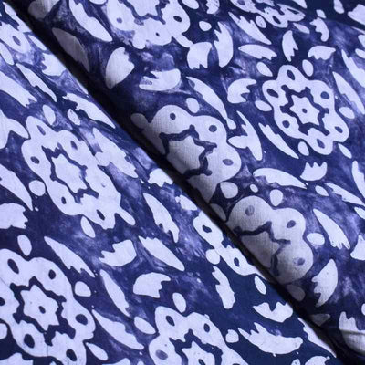 Blue Hand Wax Batik Cotton Fabric - SSEthnics