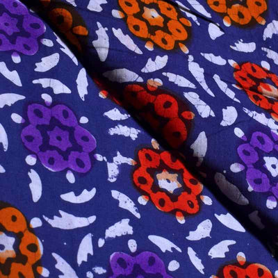 Purple Hand Wax Batik Cotton Fabric - SSEthnics