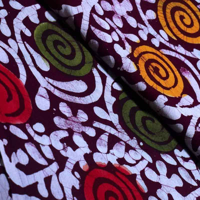 Brown Hand Wax Batik Cotton Fabric - SSEthnics