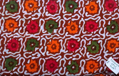 Brown Hand Wax Batik Cotton Fabric - SSEthnics