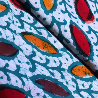 White Hand Wax Batik Cotton Fabric - SSEthnics
