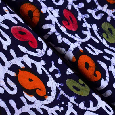 Blue Hand Wax Batik Cotton Fabric - SSEthnics