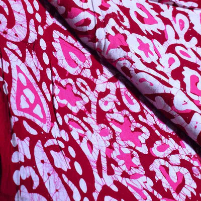 Pink Hand Wax Batik Cotton Fabric - SSEthnics