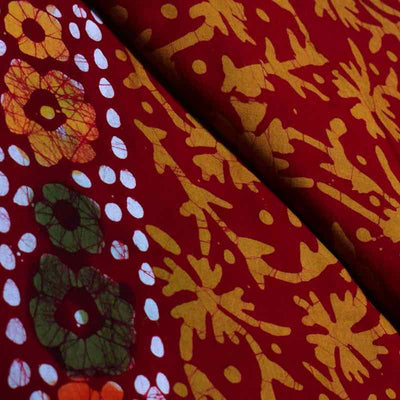 Maroon Hand Wax Batik Cotton Fabric - SSEthnics