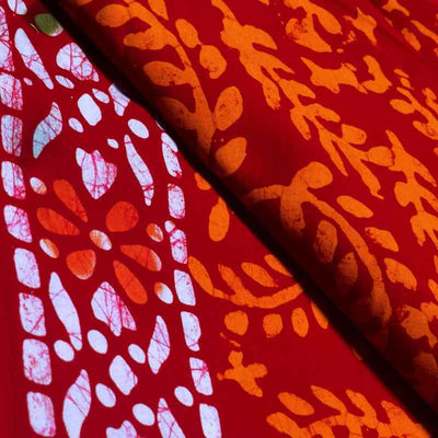Red Hand Wax Batik Cotton Fabric - SSEthnics