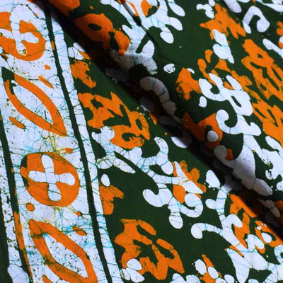 Green Hand Wax Batik Cotton Fabric - SSEthnics