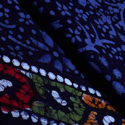 Blue Hand Wax Batik Cotton Fabric - SSEthnics