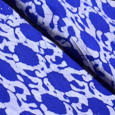 Blue Hand Wax Batik Cotton Fabric - SSEthnics
