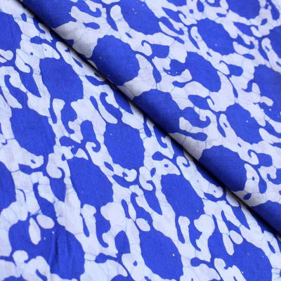 Blue Hand Wax Batik Cotton Fabric - SSEthnics