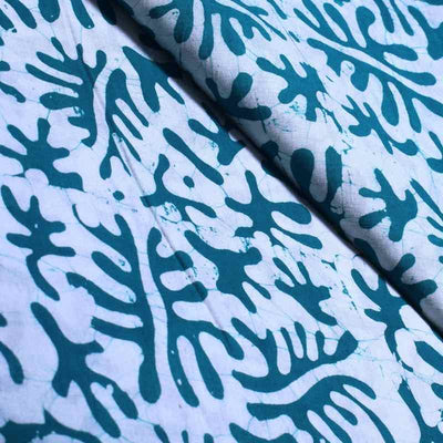 White Hand Wax Batik Cotton Fabric - SSEthnics