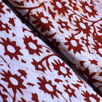 Brown Hand Wax Batik Cotton Fabric - SSEthnics