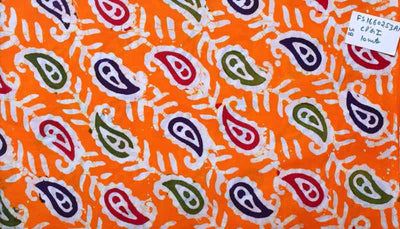 Orange Hand Wax Batik Cotton Fabric - SSEthnics