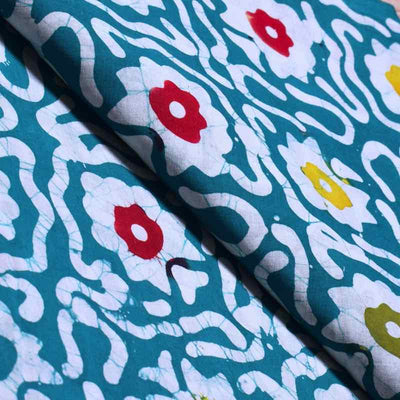 Blue Hand Wax Batik Cotton Fabric - SSEthnics