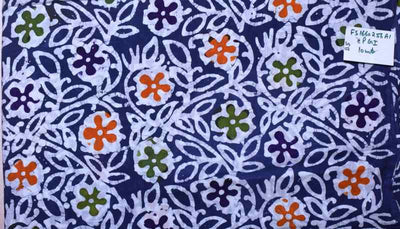Blue Hand Wax Batik Cotton Fabric - SSEthnics