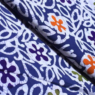 Blue Hand Wax Batik Cotton Fabric - SSEthnics