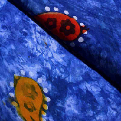 Blue Hand Wax Batik Cotton Fabric - SSEthnics
