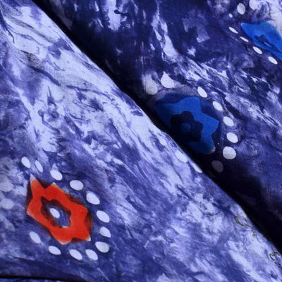 Blue Hand Wax Batik Cotton Fabric - SSEthnics