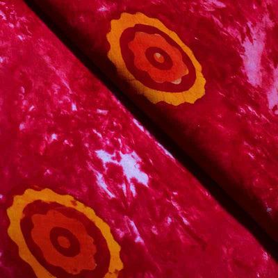 Red Hand Wax Batik Cotton Fabric - SSEthnics