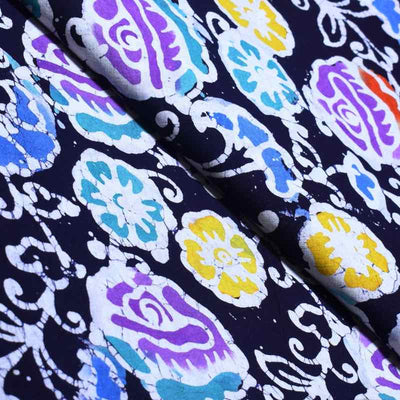 Black Hand Wax Copper Block Batik Cotton Fabric - SSEthnics