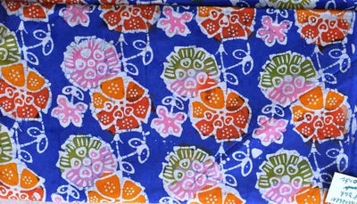 Blue Hand Wax Copper Block Batik Cotton Fabric - SSEthnics