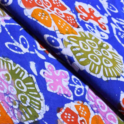 Blue Hand Wax Copper Block Batik Cotton Fabric - SSEthnics