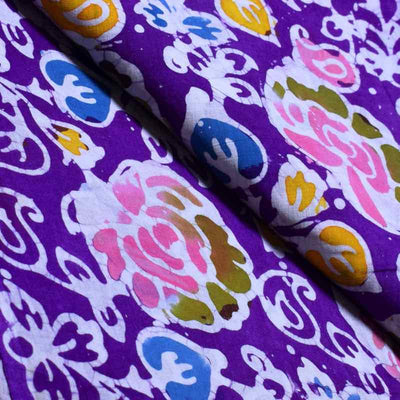 Purple Hand Wax Copper Block Batik Cotton Fabric - SSEthnics