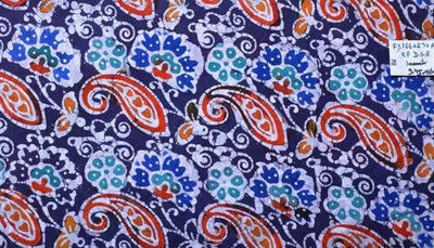 Blue Hand Wax Copper Block Batik Cotton Fabric - SSEthnics