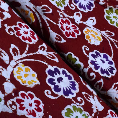 Brown Hand Wax Copper Block Batik Cotton Fabric - SSEthnics