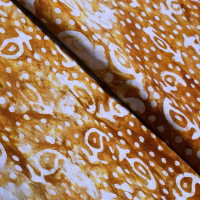 Brown Hand Wax Batik Cotton Fabric - SSEthnics