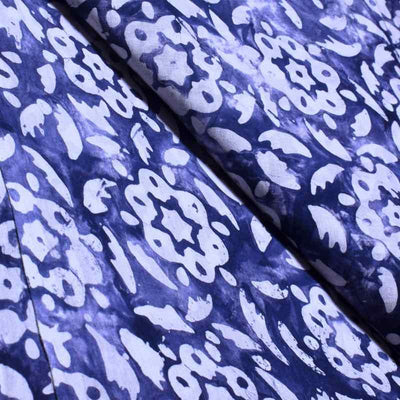 Blue Hand Wax Batik Cotton Fabric - SSEthnics