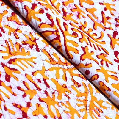 Yellow Hand Wax Batik Fabric - SSEthnics