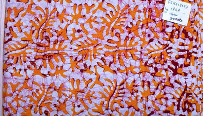 Orange Hand Wax Batik Cotton Fabric - SSEthnics