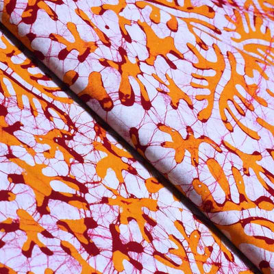 Orange Hand Wax Batik Cotton Fabric - SSEthnics