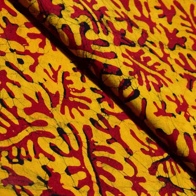 Yellow Hand Wax Batik Fabric - SSEthnics