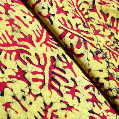 Yellow Hand Wax Batik Fabric - SSEthnics