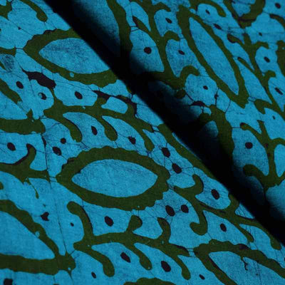 Blue Hand Wax Batik Fabric - SSEthnics