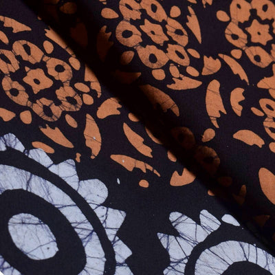 Black Hand Wax Batik Cotton Fabric - SSEthnics