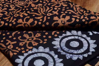 Black Hand Wax Batik Cotton Fabric - SSEthnics