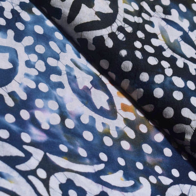 Black Hand Wax Batik Cotton Fabric - SSEthnics