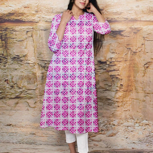 White Wax Batik Cotton Block Print A-line Kurti